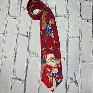 Croft‎ & Barrow Red Santa Claus Christmas Holiday Silk Blend Necktie Mens